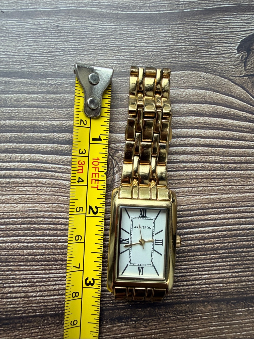 Vintage Armitron Gold Tone Rectangle Watch Art Deco Roman Numeral - Picture 8 of 8